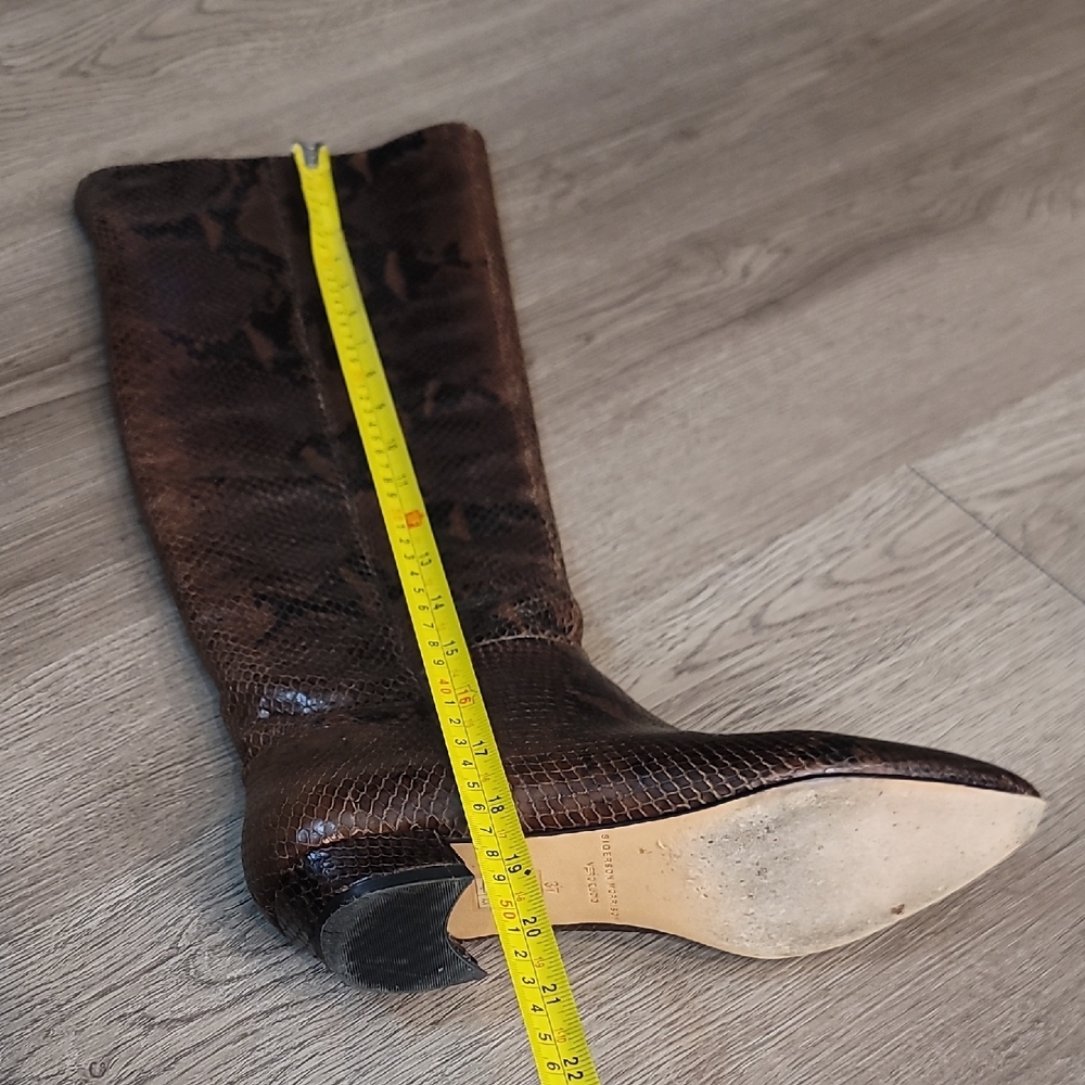 Brown Leather Snakeskin Embossed Knee-High Boots - Picture 12 of 16